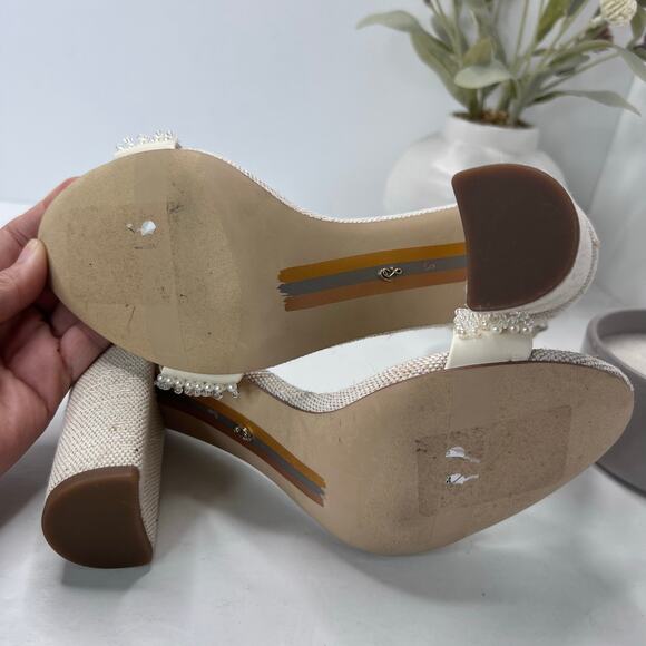 Sam Edelman Yaro Perla Block Heal Sandal Modern Ivory Women's 8 Bridal Wedding - Picture 9 of 10